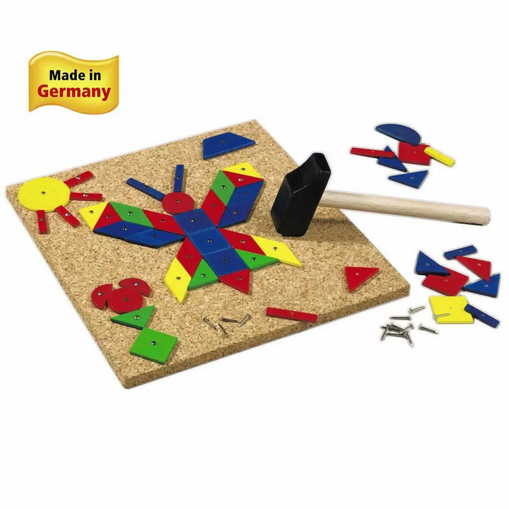 HABA Geo Shape Tack Zap Play Set - Geometric Designs with Hammer & Nails Children'S Toy (Made in Germany)