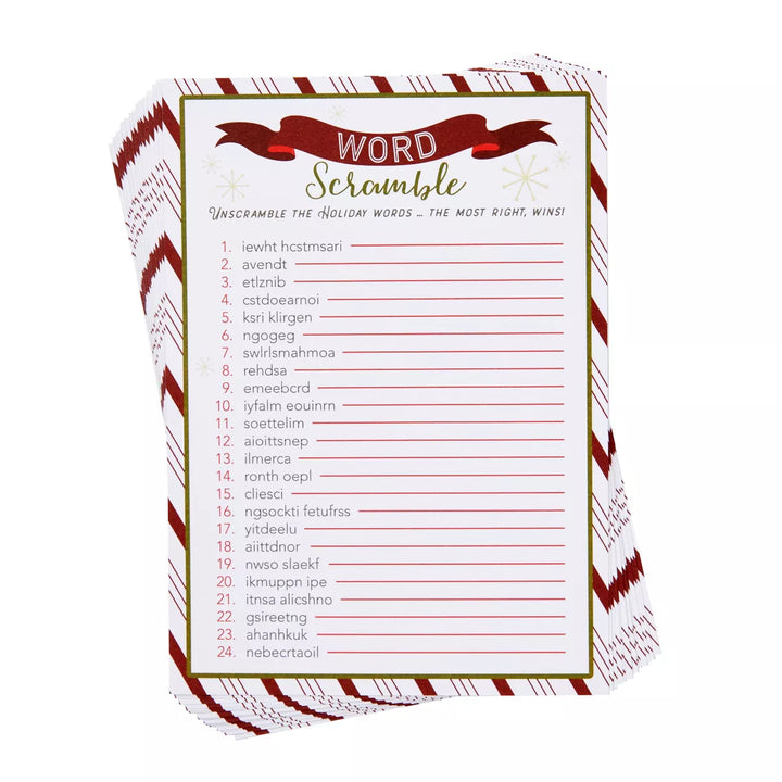 Blue Panda 50 Sheets Christmas Word Scramble Game, Holiday Party Activity for Family, 5 X 7 In