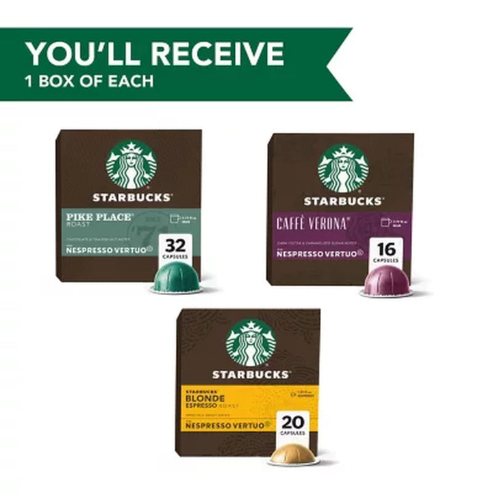 Starbucks by Nespresso Vertuo Coffee Pods, Variety Pack, 68 Ct.