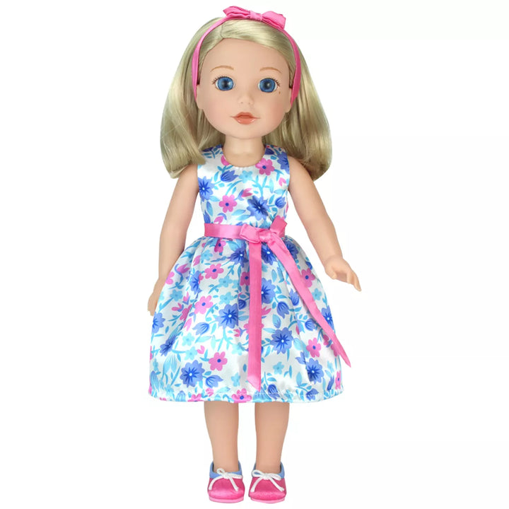 Sophia’S Satin Floral Dress and Shoes for 14.5" Dolls, Pink/Blue