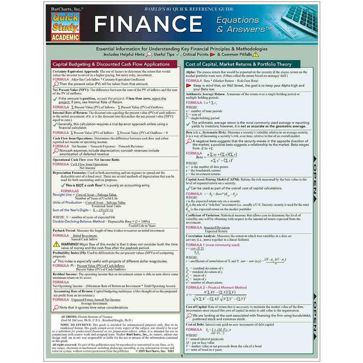 Finance Equations & Answers (Quick Study Academic)