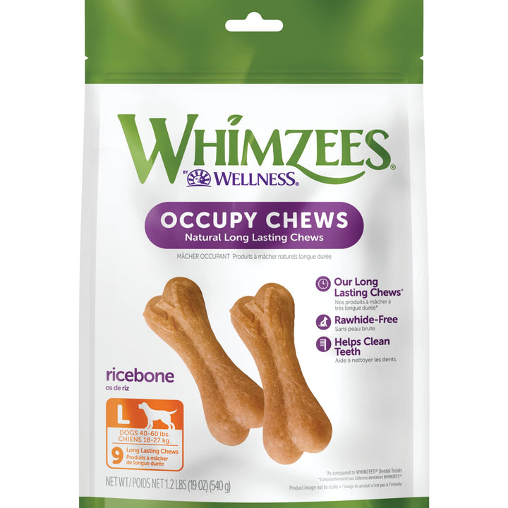 WHIMZEES by Wellness Rice Bone Natural Dog Dental Chews, Long Lasting Treats, Grain-Free, Freshens Breath, For Dogs 25-60 lbs, 9 count Ricebone