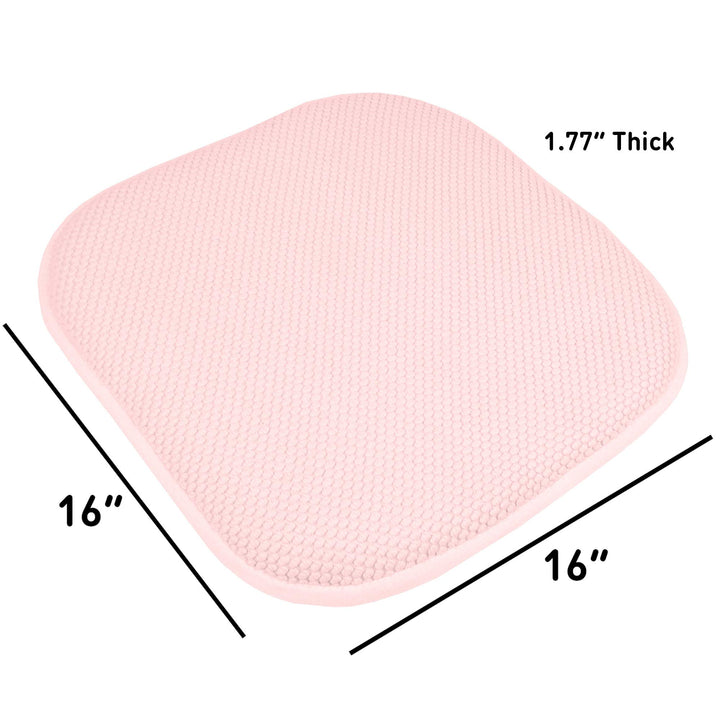 Sweet Home Collection Chair Cushion Memory Foam Pads Honeycomb Pattern Slip Non Skid Rubber Back Rounded Square 16" x 16" Seat Cover, 2 Pack, Pink