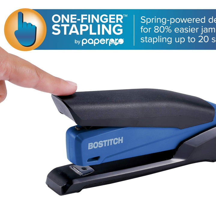 Bostitch Office Executive 3 in 1 Stapler, Includes 210 Staples and Integrated Staple Remover, One Finger Stapling, No Effort, 20 Sheet Capacity, Spring Powered Stapler, Navy Blue