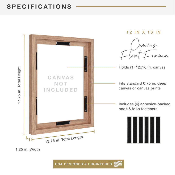 MCS Floating Frame with Canvas Included, Art Frames for Canvas Paintings with Adhesive Fasteners and Hanging Hardware, Walnut Woodgrain, 18 x 24 Inch 18x24