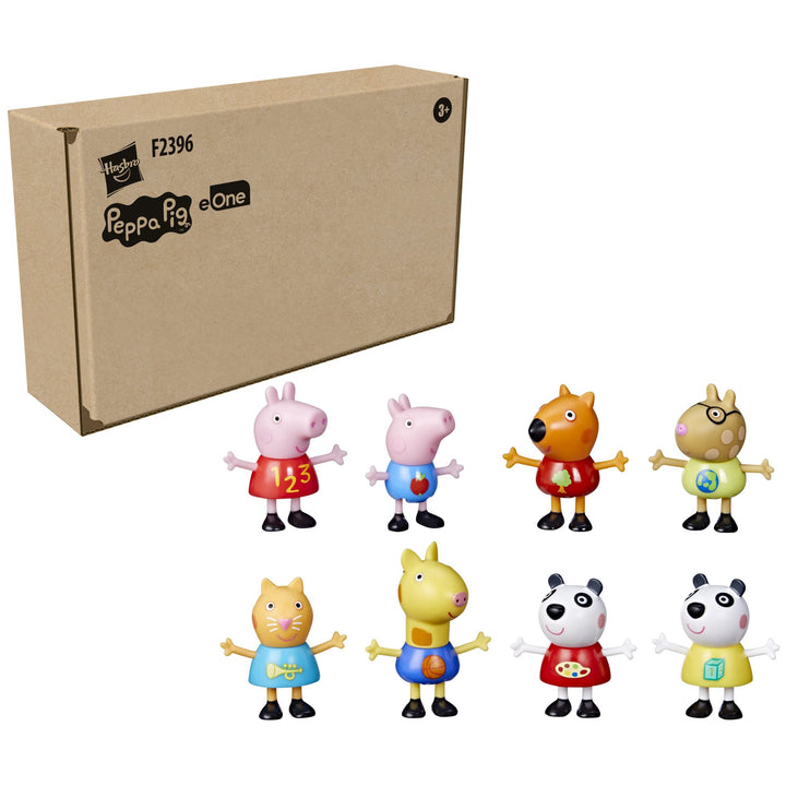 Peppa Pig School Classroom Toy Figures 8-Pack, Peppa Pig, George Pig, Peggi Panda, Candy Cat and More, Kids Easter Egg Fillers or Basket Stuffers, Ages 3+ (Exclusive)