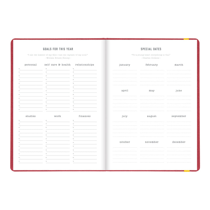 Letts of London Raw Weekly/Monthly Planner, 12 Months, January to December, 2024, Sewn Binding, A5 Size, 8.25" x 5.875", Multilingual, Berry (C082310-24)