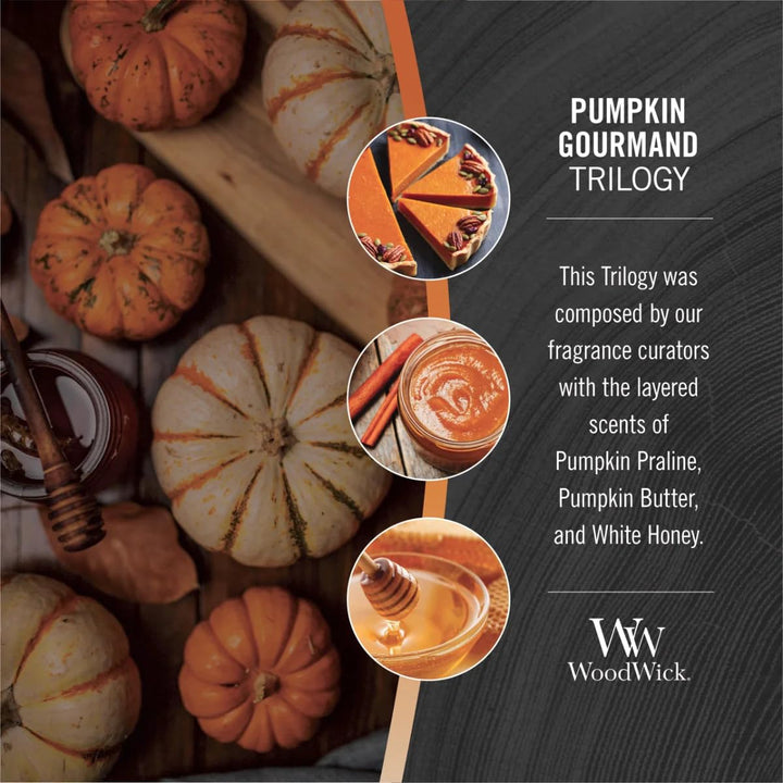 WoodWick Medium Hourglass Candle, Pumpkin Gourmand - Premium Soy Blend Wax, Pluswick Innovation Wood Wick, Made in USA