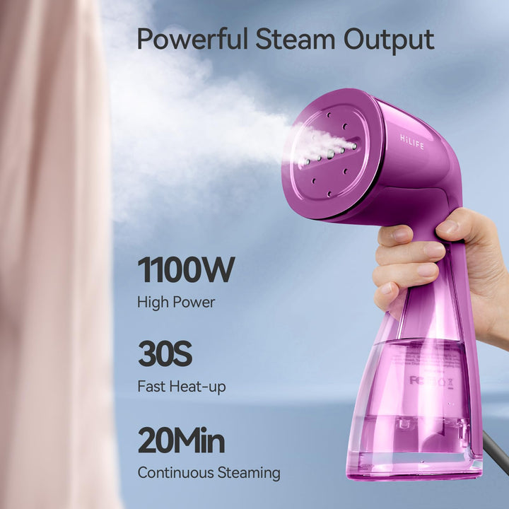 HiLIFE Steamer for Clothes, 1100W Clothes Steamer with Large 300ml Tank, Handheld Clothing Steamer, Fabric Wrinkle Remover, Portable & Compact Travel Size Garment Steamer ONLY FOR 120V (Blue) E-Blue