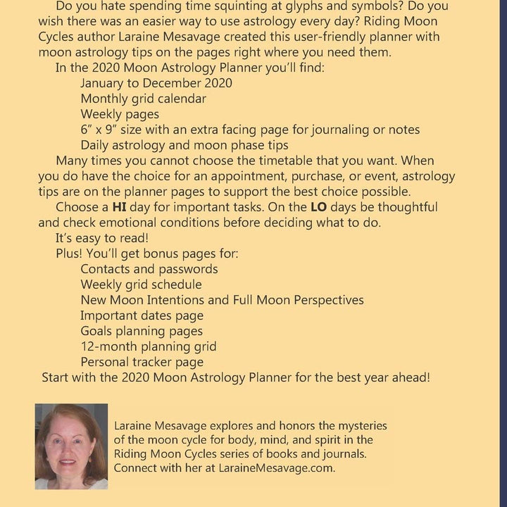 2020 Moon Astrology Planner: Weekly Plan and Journal Note Page with Monthly Grid Calendar from Jan - Dec 2020