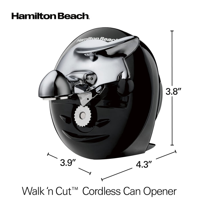 Hamilton Beach Walk 'n Cut Electric Can Opener for Kitchen, Use On Any Size, Automatic and Hand-Free, Cordless & Rechargeable, Easy Clean Removable Blade, Black (76501G)