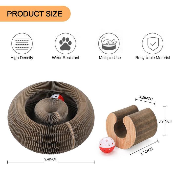 FluffyDream Magic Organ Cat Scratching Board, Interactive Scratch Pad with a Ball, Cat Scratcher for Grinding Claw, Recyclable and Durable, Furniture Protector, Retractable, Brown, Reversible
