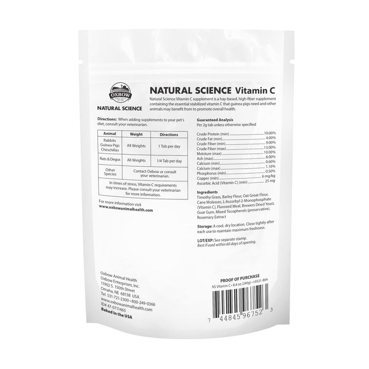 Oxbow Animal Health Natural Science Vitamin C Supplement - Vitamin C for Guinea Pigs and Other Small Animals, 8.4 oz. 11155 8.4 Ounces