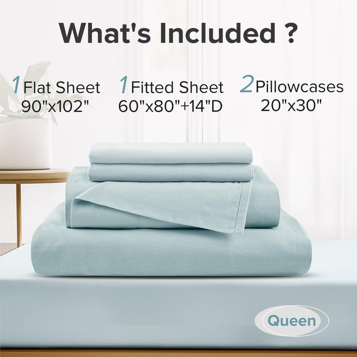 Comfort Spaces 100% Cotton Sheet Set Breathable, Lightweight, Soft with 14" Elastic Pocket Fits up to 16" Mattress, All Season Cozy Bedding, Matching Pillow Case, Queen Good Vibes 4 Piece