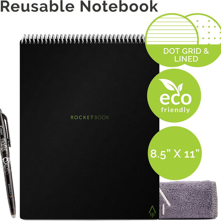 Rocketbook Smart Reusable Notebook, Flip Letter Size Spiral Notebook, Infinity Black, (8.5" x 11")