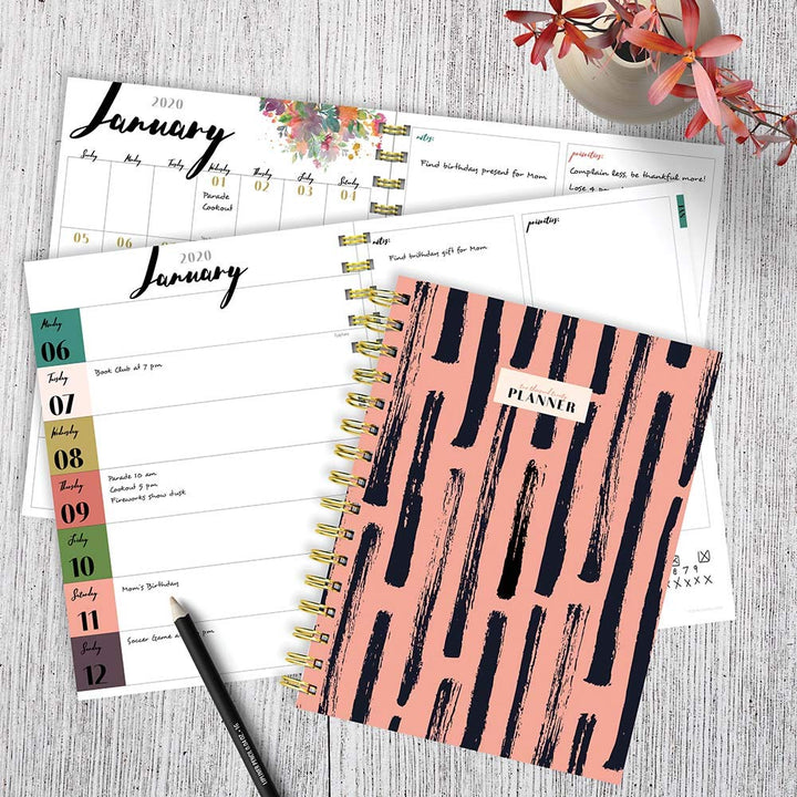 2020 Blush Strokes Medium Weekly Monthly Planner