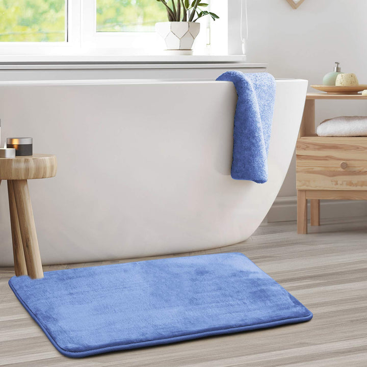 Clara Clark Bathroom Rugs, Velvet Memory Foam Bath Mat, Non-Slip, Machine Washable Bath Rugs - Dries Quickly, Ultra Soft Plush Bath Mats for Bathroom, 20 x 32, Calm Blue