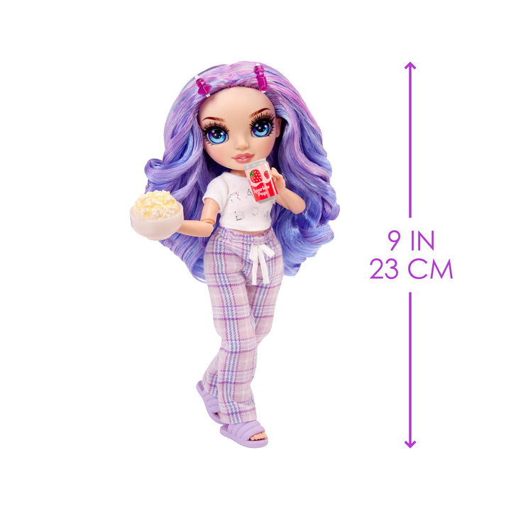 Rainbow High Jr High PJ Party - Violet, Purple 9" Posable Fashion Doll with Soft Onesie, Slippers, Fun Play Accessories, Great Toy Gift for Girls Kids Ages 4-12 Years