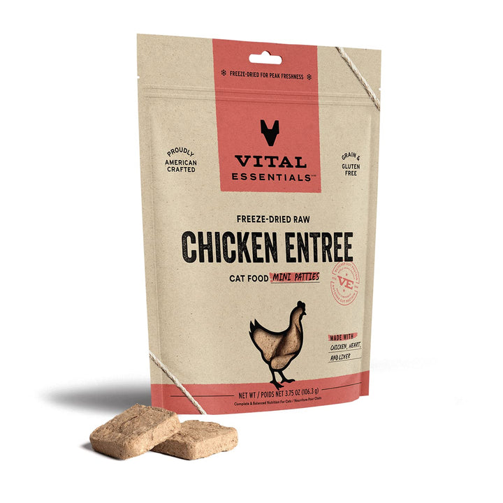 Vital Essentials Freeze Dried Raw Cat Food, Chicken Mini Patties Entree, 3.75 oz