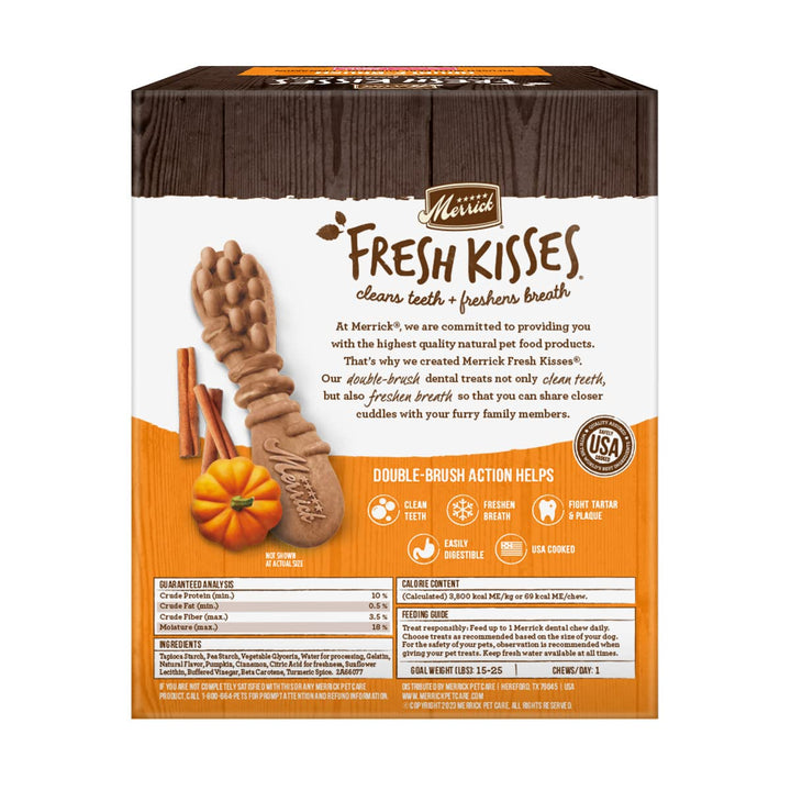 Merrick Fresh Kisses, Dental Chews for Dogs, Pumpkin and Cinnamon Natural Dog Treats for Small Dogs 15-25 Lbs