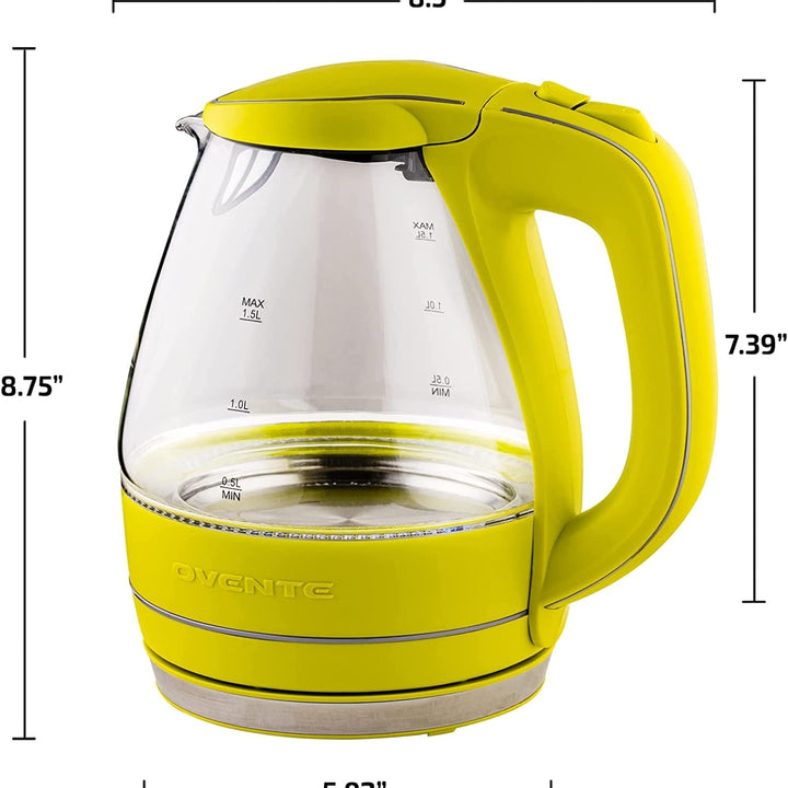 OVENTE Glass Electric Kettle Hot Water Boiler 1.5 Liter Borosilicate Glass Fast Boiling Countertop Heater - BPA Free Auto Shut Off Instant Water Heater Kettle for Coffee & Tea Maker - Purple KG83P