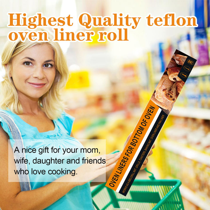 UBeesize 75inch roll Large Oven Liners for Bottom of Oven BPA and PFOA Free,Thick Heavy Duty Non Stick Teflon Oven Mats for Electric, Gas, Toaster，Convection, Microwave Ovens and Grills Black 75inch Roll Liner
