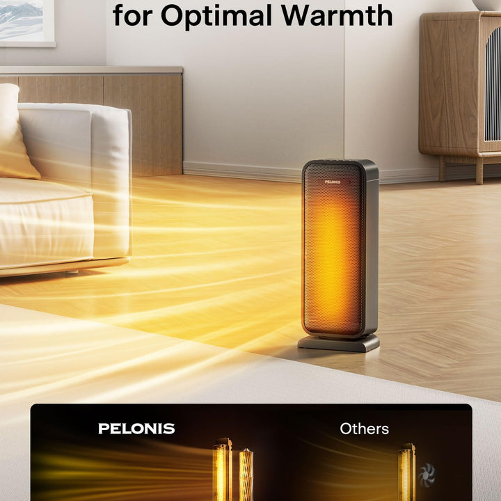 PELONIS Space Heater Indoor with 75° Oscillation & Remote, 16 Inch Portable Heater with Thermostat & 12H Timer, Electric Room Heater with Eco, Ceramic Desk Heater for Bedroom Home Office, 1500W 16in Elite Black