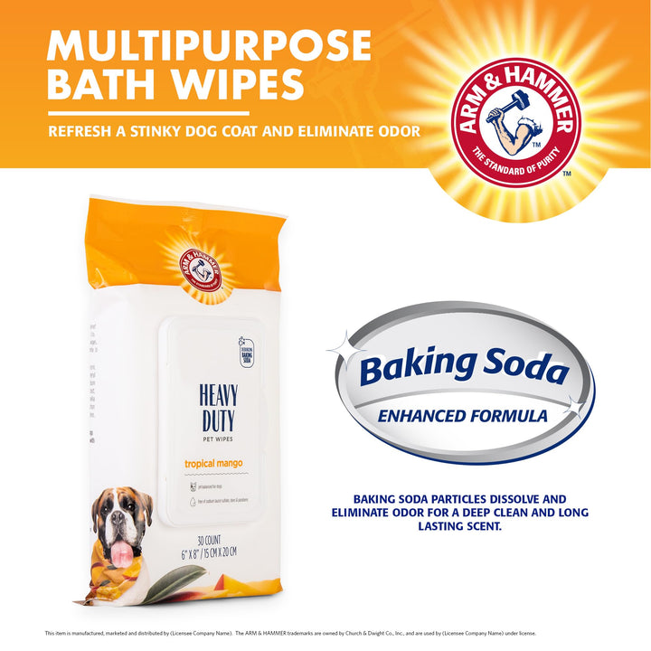 Arm & Hammer for Pets Heavy Duty Multipurpose Pet Bath Wipes | Dog Wipes Remove Odor & Refreshes Skin | Mango Scent, Dog Grooming Wipes for Pets (Pack of 12,1200 Count Total) Bathing Wipes 100 Count (Pack of 12)