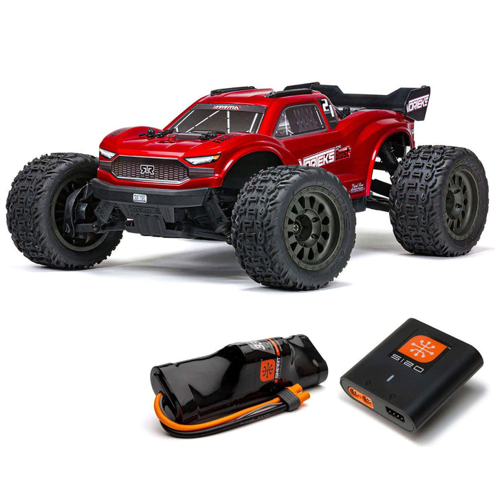 ARRMA RC Truck 1/10 VORTEKS 4X2 Boost MEGA 550 Brushed Stadium Truck RTR with Battery & Charger, Red, ARA4105SV4T1