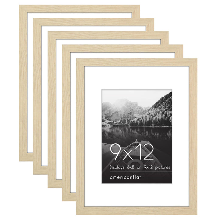 Americanflat 12x16 Picture Frame with Polished Plexiglass - Set of 5 - Use as 8.5x11 Frame with Mat or 12x16 Frame Without Mat - Galleria Collection - Gallery Wall Frame Set for Wall Display - White