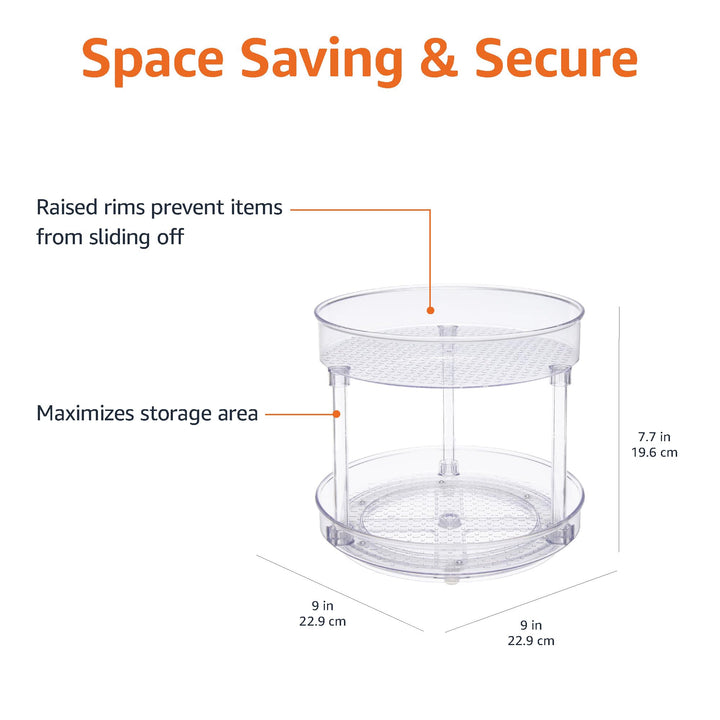 Basics 2 Tier Clear Lazy Susan Turntable Organizer, 9-Inch 9" Diameter, 2 Tier