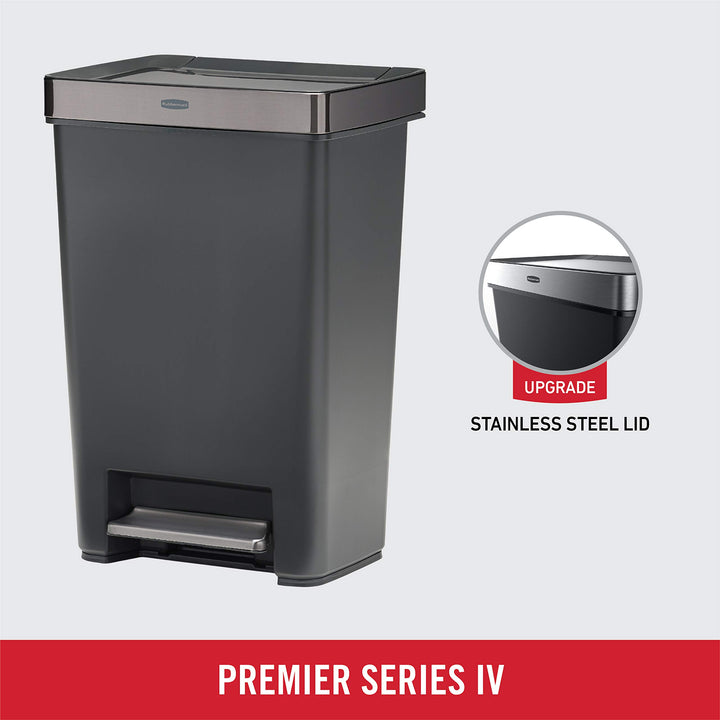 Rubbermaid Premier Series II Step-on Trash Can for Home and Kitchen, with Lid Lock and Slow Close, 13 Gallon, Charcoal, for Home/Kitchen/Hotel/Lobby/Office 13G - Classic Plastic