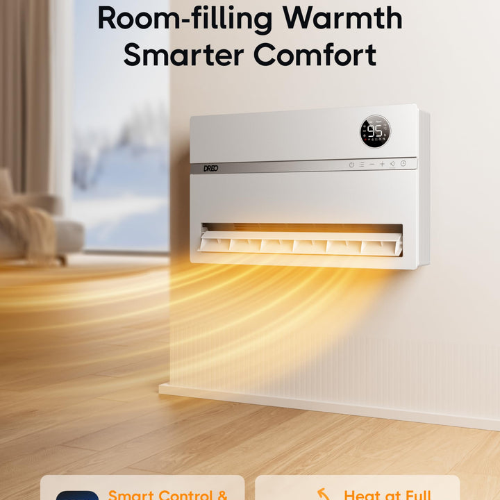 Dreo Wall Heater for Bathroom, Smart Space Heaters with ALCI Plug, 1500W, 120° Vertical Oscillation, Adjustable Thermostat, 24H Timer, Easy Installation Electric Heater for Indoor use, Bedroom, Office White