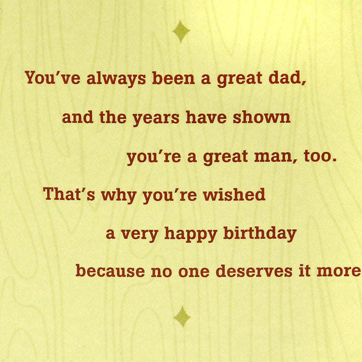 Hallmark Birthday Card for Dad (Wooden Etched Message) Light Brown with Light Green