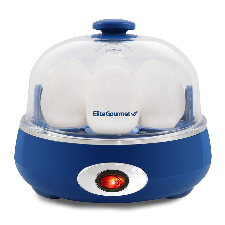 Elite Gourmet EGC322CBL Easy Egg Cooker Electric 7-Egg Capacity, Soft, Medium, Hard-Boiled Egg Cooker with Auto Shut-Off, Measuring Cup Included, BPA Free, Classic Blue