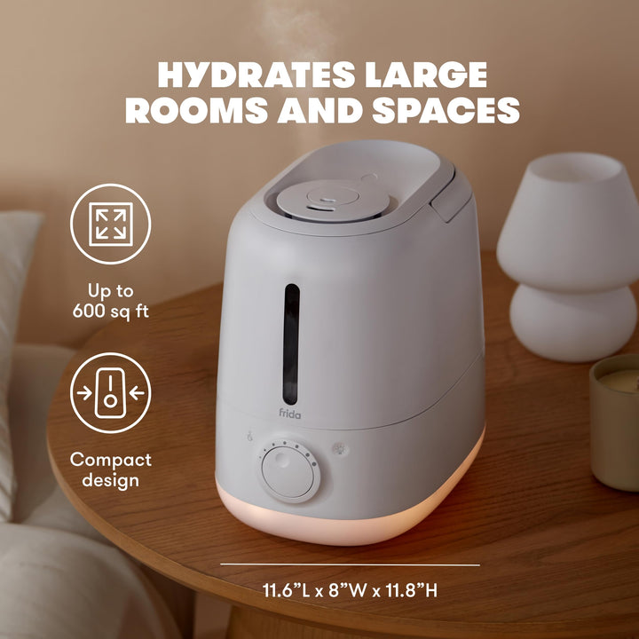 Frida Baby 3-in-1 Cool Mist Humidifier for Baby with Diffuser + Nightlight, Baby Humidifier for Bedroom, Nursery + Large Rooms, Quiet, Auto Shut Off, Runs +24hrs 0.5 Gallon Tank (1.9 Liter Tank)