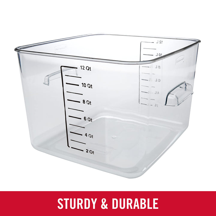 Rubbermaid Commercial Products, Plastic Space Saving Square Food Storage Container for Kitchen/Sous Vide/Food Prep, 12 Quart, Clear 12 Qt.