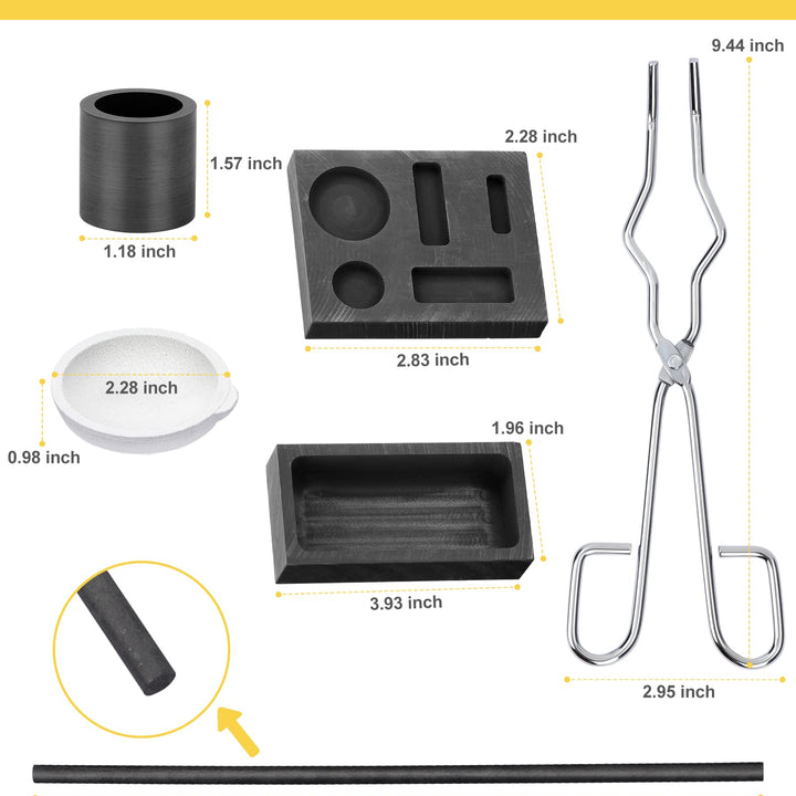 7 Pieces Graphite Torch Melting Casting Kit Including 2 Graphite Mold,2 Graphite Crucibles,2 Graphite Rods,1 Tong for Melt.