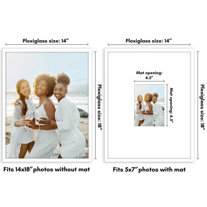 Americanflat 14x18 Picture Frame in White - Use as 5x7 Picture Frame with Mat or 14x18 Frame Without Mat - Thin Border Photo Frame with Plexiglass Cover - Vertical or Horizontal Wall Display