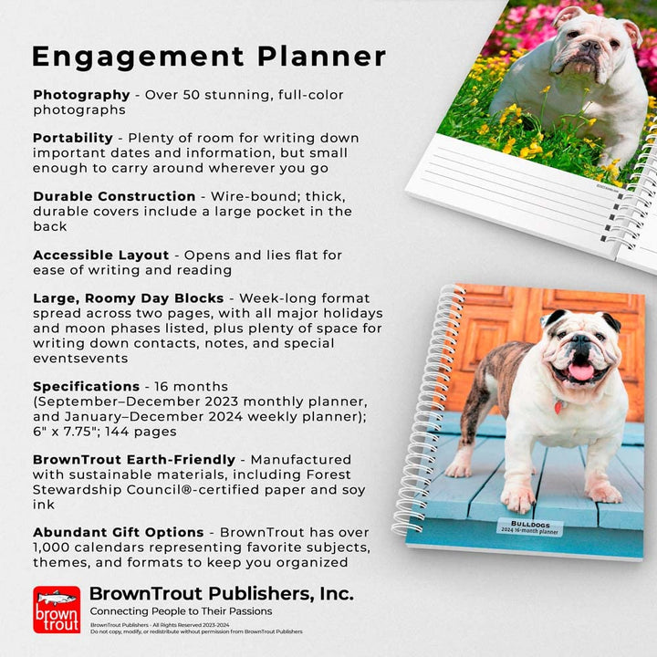 2024 BrownTrout Bulldogs 6-inch x 7.75-inch Weekly & Monthly Engagement Planner, Multicolor (9781975468774)