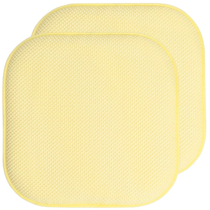 Sweet Home Collection Chair Cushion Memory Foam Pads Honeycomb Pattern Slip Non Skid Rubber Back Rounded Square 16" x 16" Seat Cover, 2 Pack, Yellow