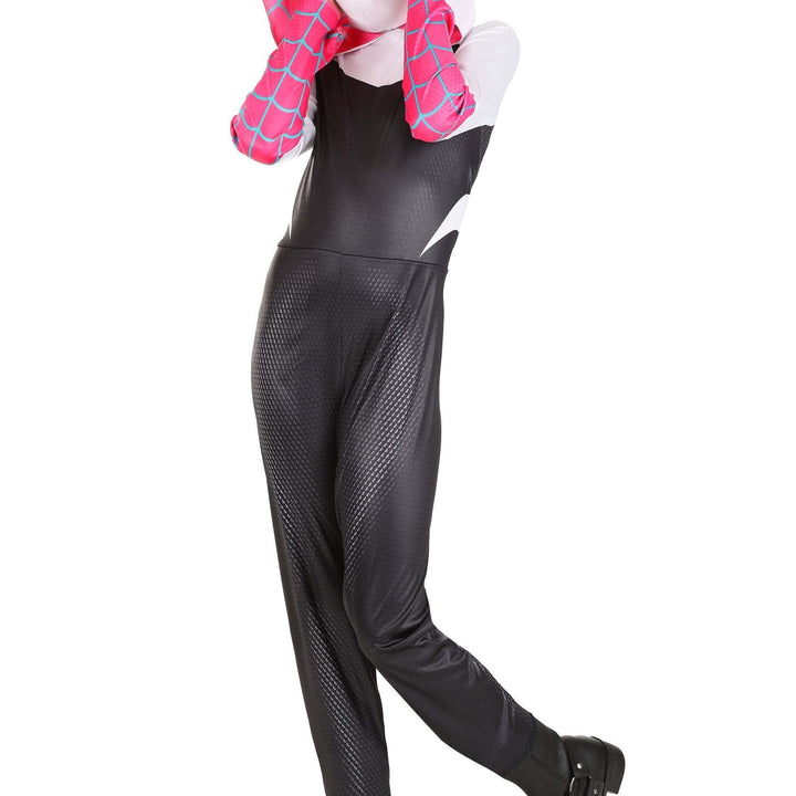 MARVEL Spider-Gwen Official Adult Halloween Costume - Premium Quality Hooded Jumpsuit with Pull On Fabric Mask Large