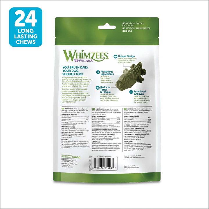 WHIMZEES by Wellness Alligator Natural Dental Chews for Dogs, Long Lasting Treats, Grain-Free, Freshens Breath, Small Breed, 24 count 24 Count (Pack of 1)