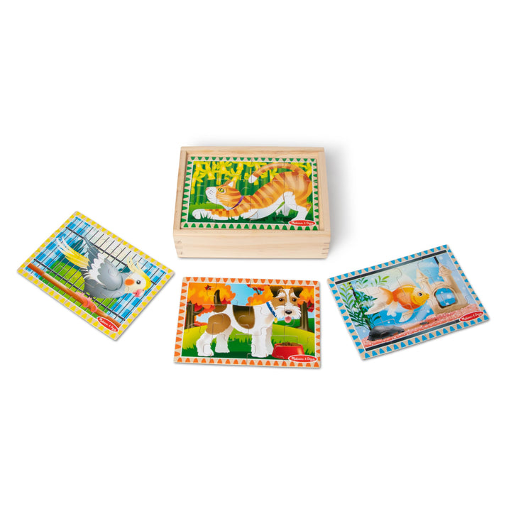 Melissa & Doug Pets 4-in-1 Wooden Jigsaw Puzzles in a Storage Box (48 pcs) - FSC-Certified Materials