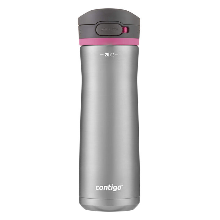 Contigo Jackson Chill 2.0 Vacuum-Insulated Stainless Steel Water Bottle, Secure Lid Technology for Leak-Proof Travel, Keeps Drinks Cold for 12 Hours, 20oz Steel/Dragonfruit