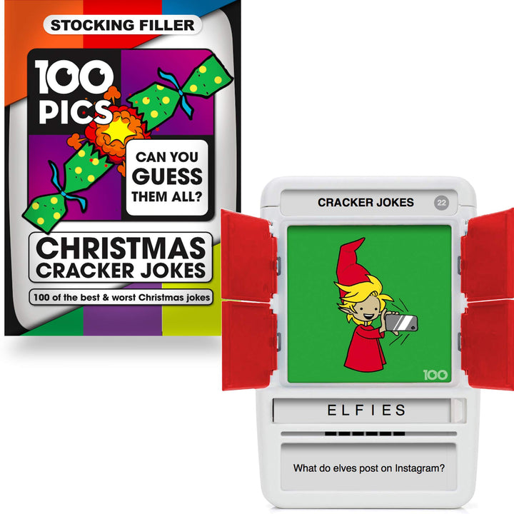 100 PICS Christmas Jokes Family Game - Secret Santa Stocking Stuffer and Travel Card Games