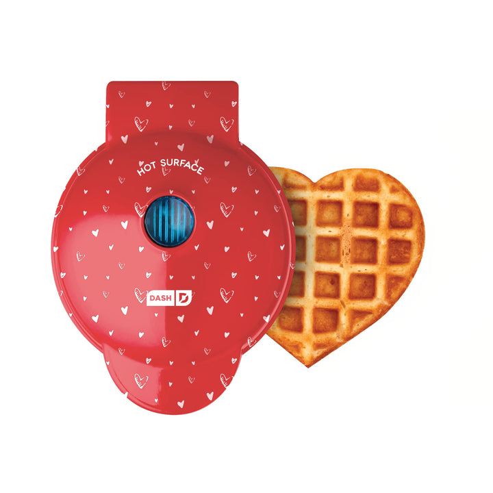 DASH Mini Maker for Individual Waffles, Hash Browns, Keto Chaffles with Easy to Clean, Non-Stick Surfaces, 4 Inch, Red Love Heart Waffle Maker