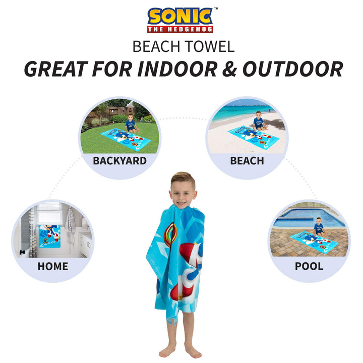 Franco Kids Super Soft Cotton Beach Towel, 58 in x 28 in, Sonic The Hedgehog