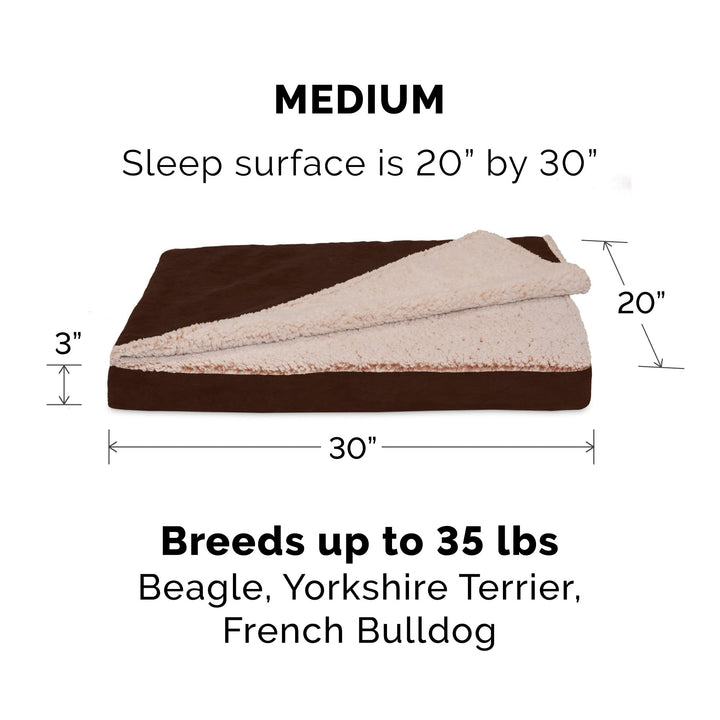 Furhaven Cooling Gel Dog Bed for Medium/Small Dogs w/ Removable Washable Cover, For Dogs Up to 35 lbs - Berber & Suede Blanket Top Mattress - Espresso, Medium