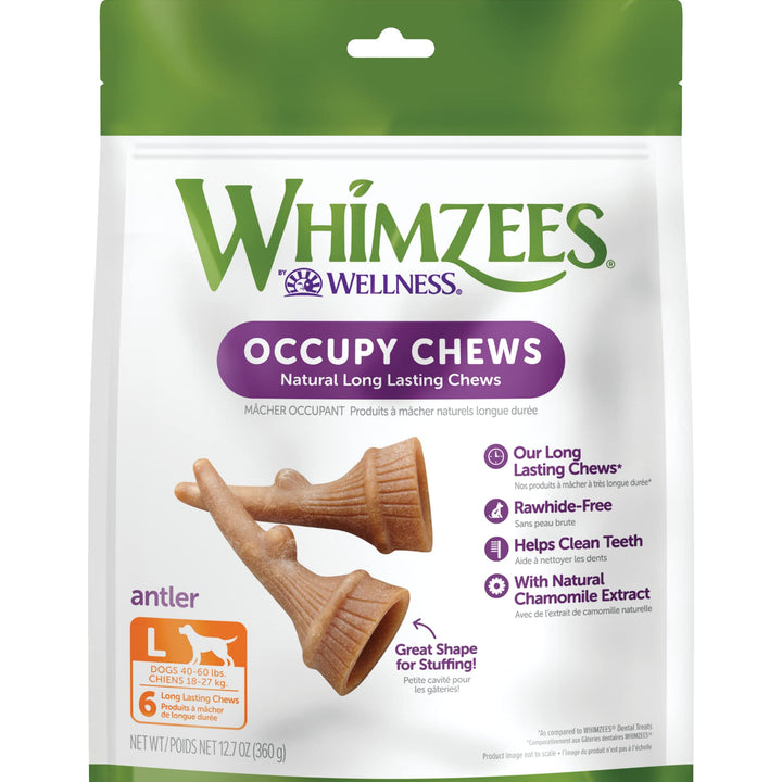 WHIMZEES by Wellness Occupy Antler Natural Dental Chews for Dogs, Long Lasting Treats, Grain-Free, Freshens Breath, Large Breed, 6 count